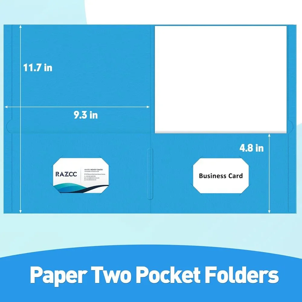 Two Pocket Folders, 100 Pack with Pockets Fit Letter Size Paper, 5 Colors